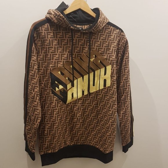 New FENDI Roma Amor FF Zucca Monogram Gold Logo Embroidery